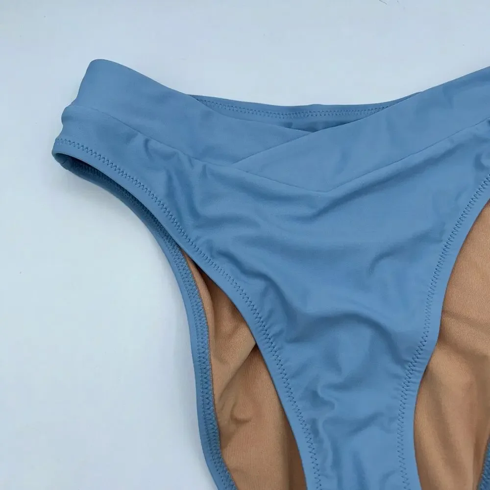 NWT J. Crew Blue Cross-Front Cheeky Bikini Swim Bathing Suit Bottom Size Small